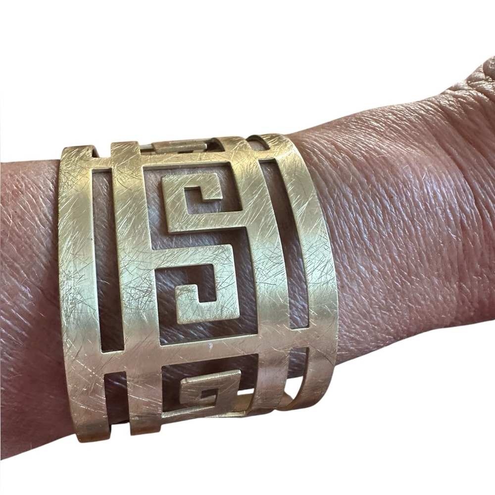 Gold Geometric Design Wide Cuff Bangle Bracelet